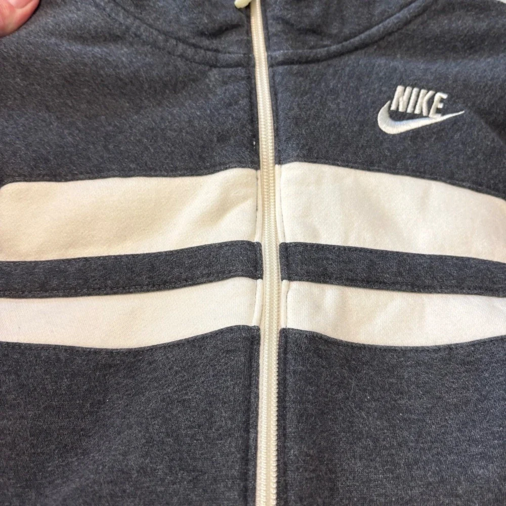 Nike Hoodie Youth Medium 8-10 Gray White Full Zip Y2K Vintage Striped Sportswear